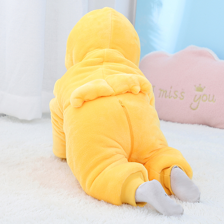 MICHLEY New Arrival Thickening Warm Yellow Duck Animal One Piece Rompers Baby Flannel Sleepsuit Costumes for Kids QJM6