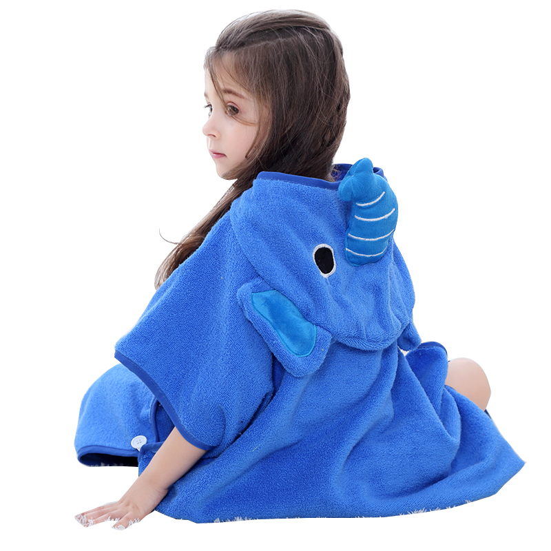 MICHLEY Children Quick-dry Poncho Boys Cotton Hooded Robe Girls Elephant Beach Towel WEF-BL