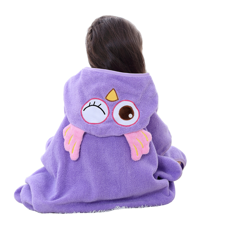 MICHLEY Kids 100% Cotton Hooded Bath Robe Kids Solid Cartoon Ponchos for Kids WED-PU
