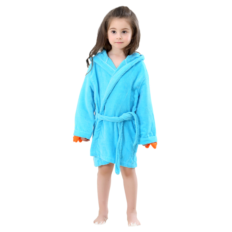 MICHLEY Spring Cartoon Pajamas Girls Beach Spa Robe Unisex 100% Cotton Towels Girls Bathrobe JY0245-BL