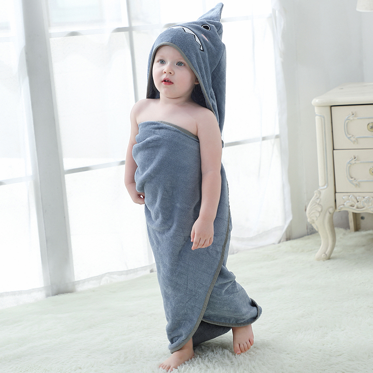 MICHLEY Hooded Cute Bath Towel Boys And Girls Shark Absorbent Cartoon Animal Bathrobe Wholesale Kids Towel WEH-GR