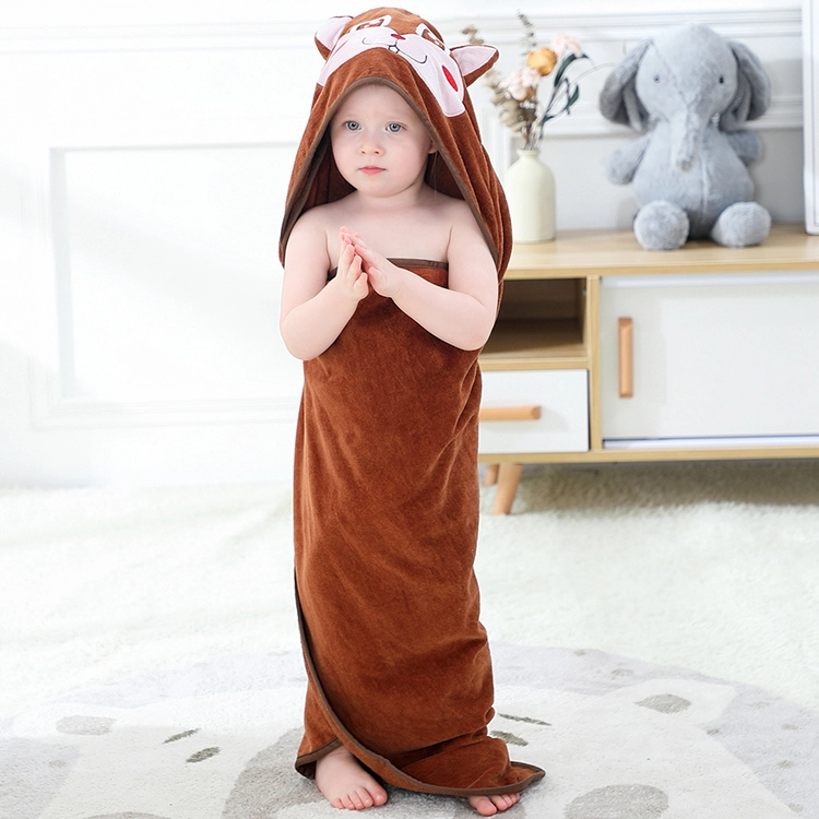 MICHLEY Newbrown Animal Children's Beach Towel Coral Plush Absorbent Boys Cape Bathrobe Kids Bath Towel WEH-BR