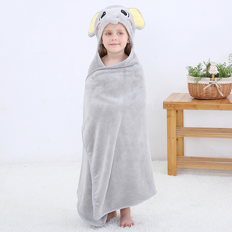 Michley Kids Elephant Towels Girls Flannel Bathrobe Hooded Baby Towel with Hood JKL-DX