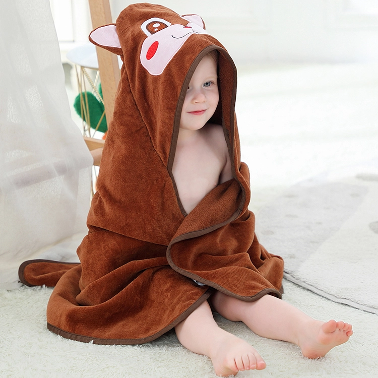 MICHLEY Newbrown Animal Children's Beach Towel Coral Plush Absorbent Boys Cape Bathrobe Kids Bath Towel WEH-BR