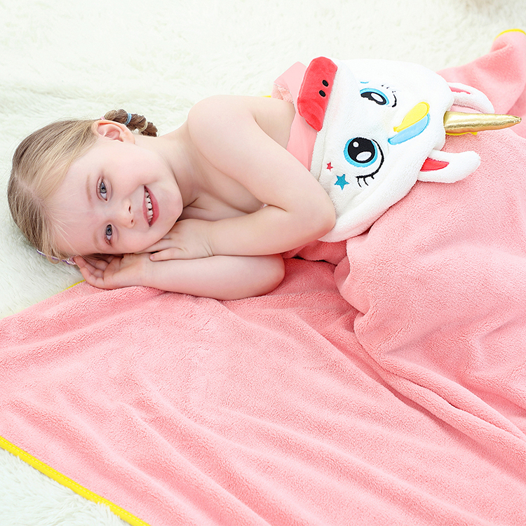 Michley Kids Beach Bathrobe Girls Cartoon Unicorn Towels Soft Flannel Baby Hooded Towel WM-DJS