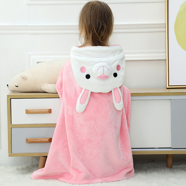Michley New Design Soft 3D Animal Kids Towels Children hoodie Cartoon Panda Rabbit Flannel Baby Blanket GT-Rabbit