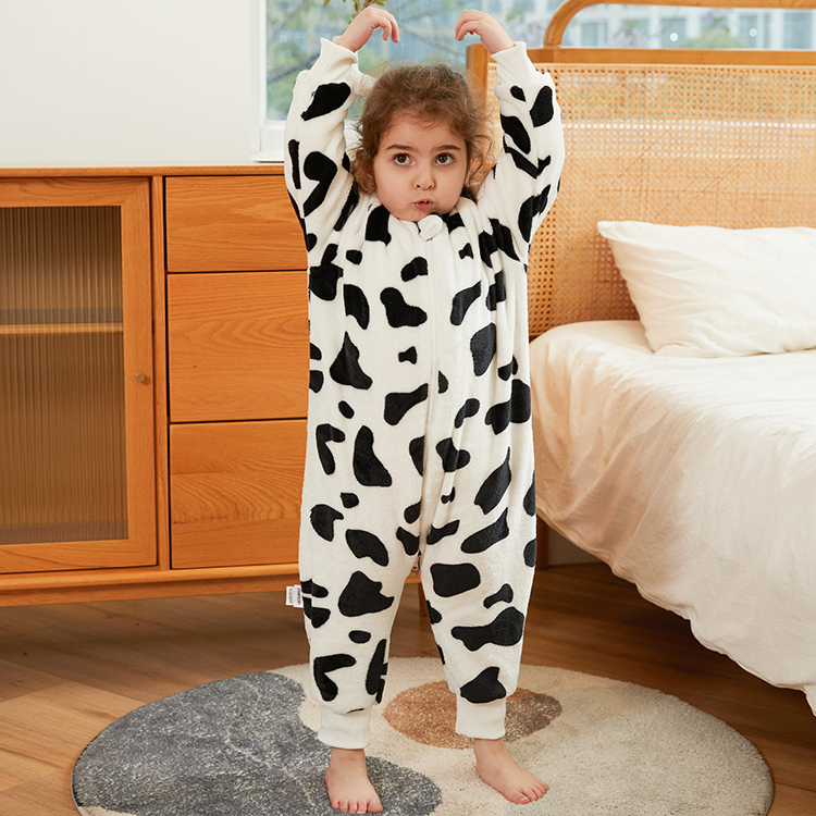 Michley Kids Pajamas Cartoon Cow Round neck Girls Boy Onesies Jumpsuits Kid Pyjamas F01-NN