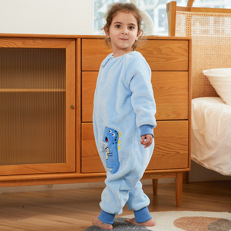 Michley 1-5 years kids Sleeping Bag Children Blue Dinosaur  Fleece Onesie Pajamas F01-KL