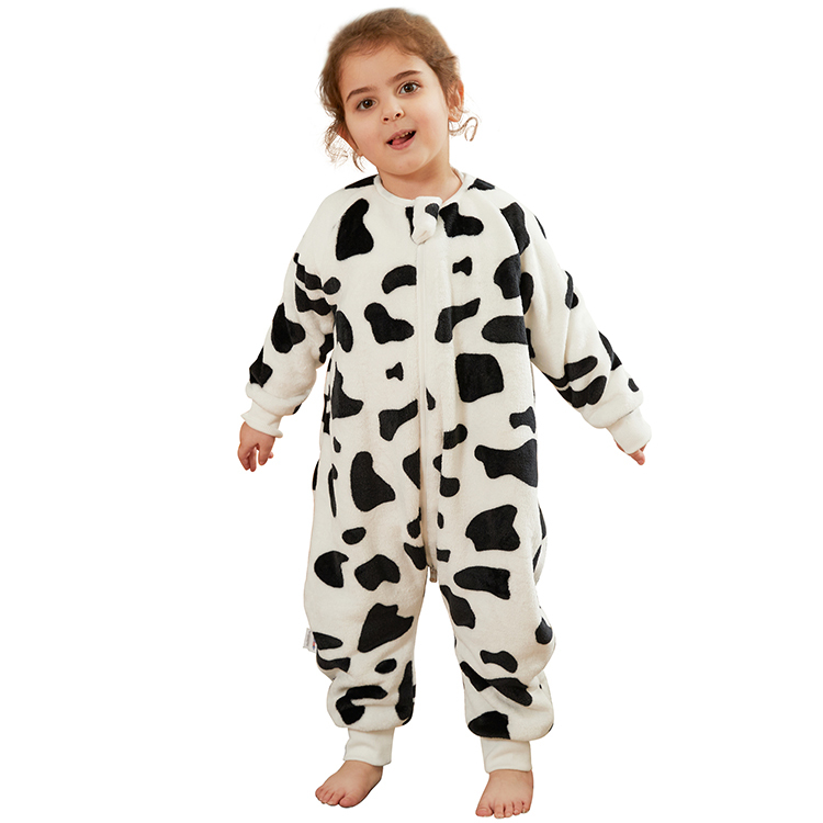 Michley Kids Pajamas Cartoon Cow Round neck Girls Boy Onesies Jumpsuits Kid Pyjamas F01-NN