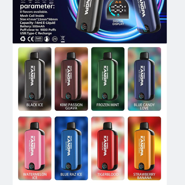 2021 Most Popular 2024 Pod Vabeen 10000 Puffs  kangpa kp90 9000 puffs Bar Wholsale Vpae Crystal Disposable Vape