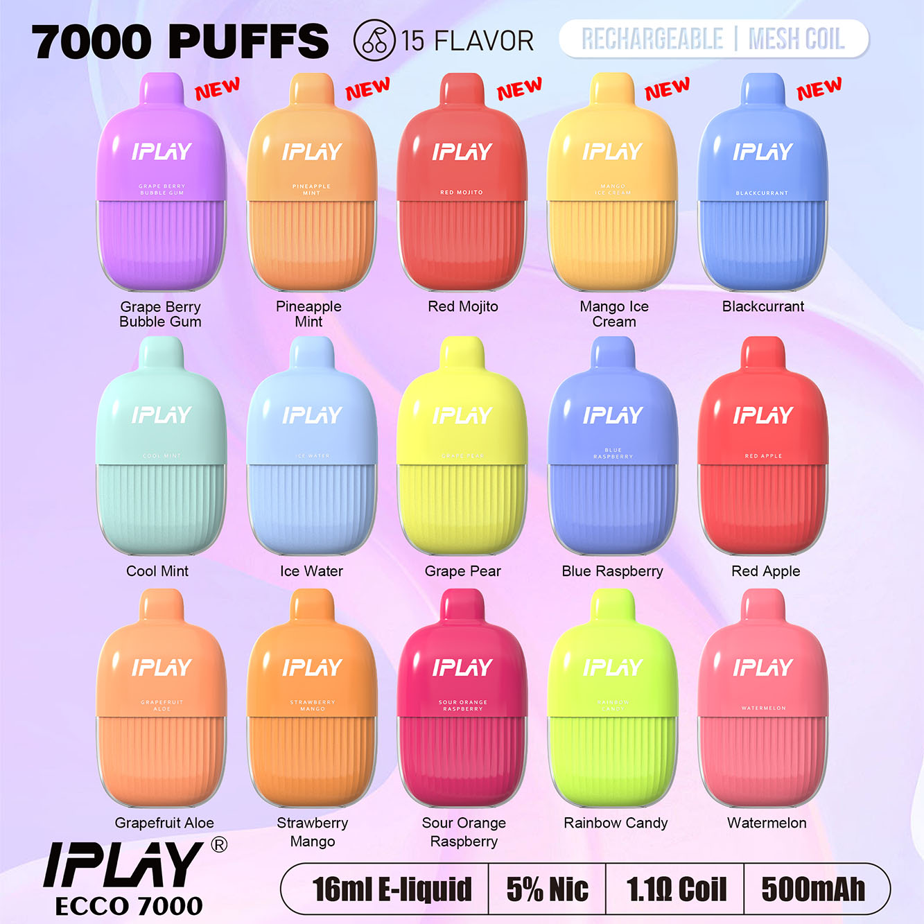 IPLAY ECCO 7000 15 FLAVORS