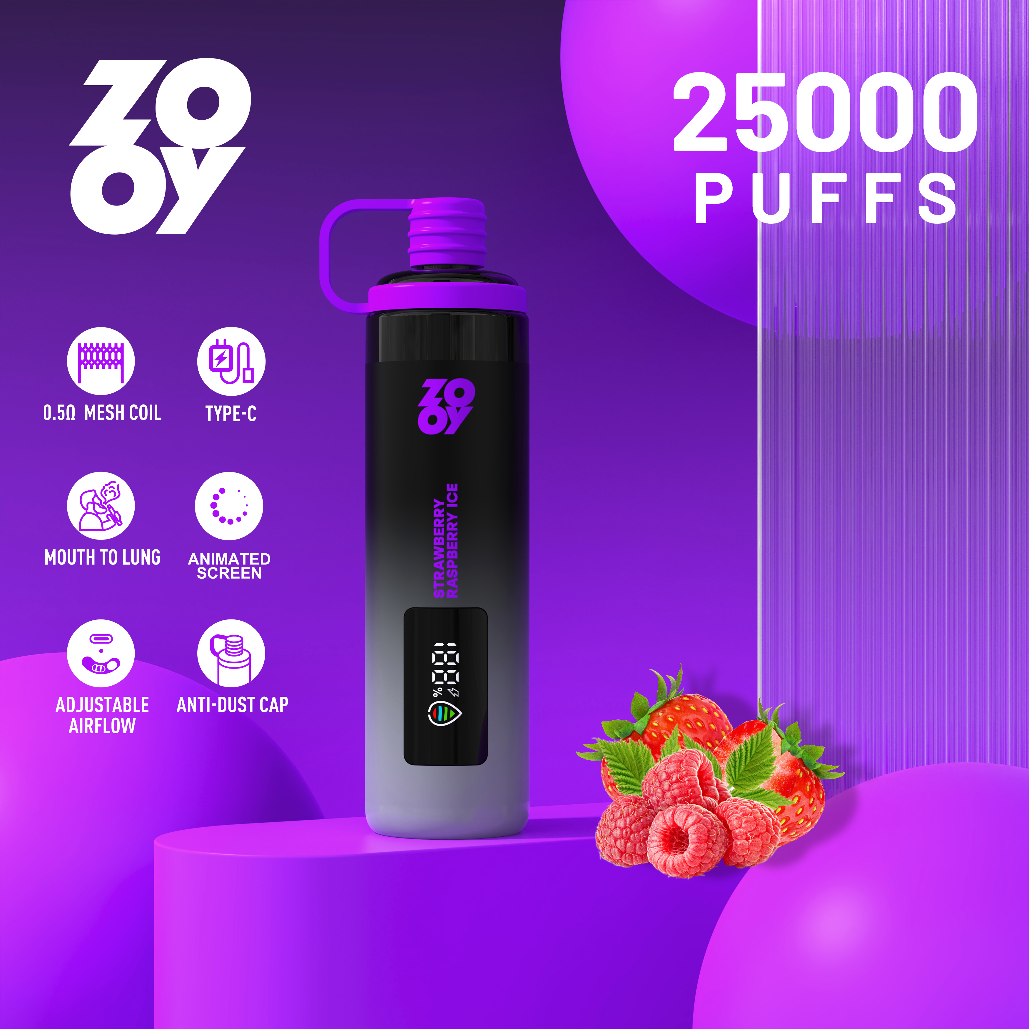Zooy sisha 25000 3 Strawberry raspberry ice