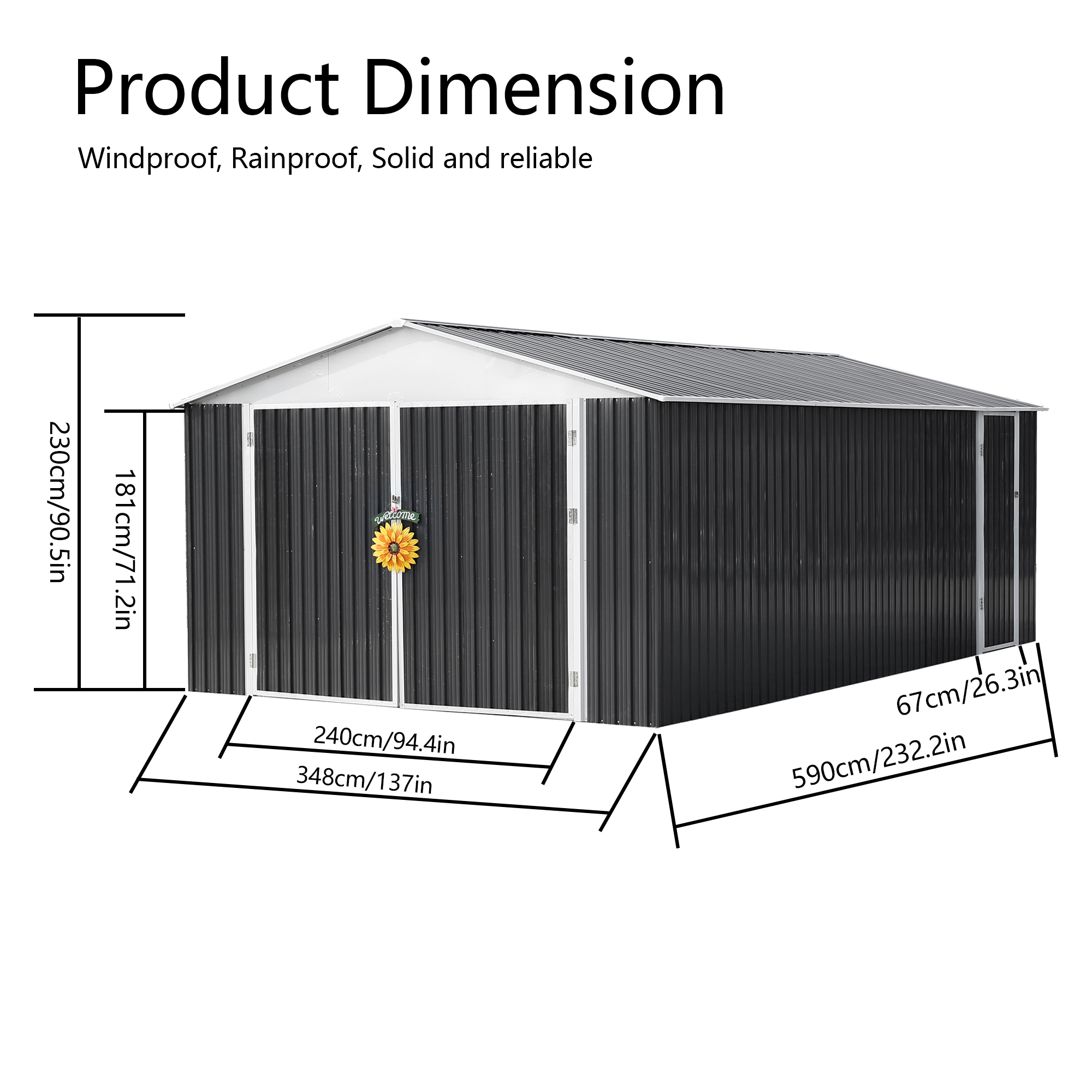 12x19 Feet Metal Garage Shed
