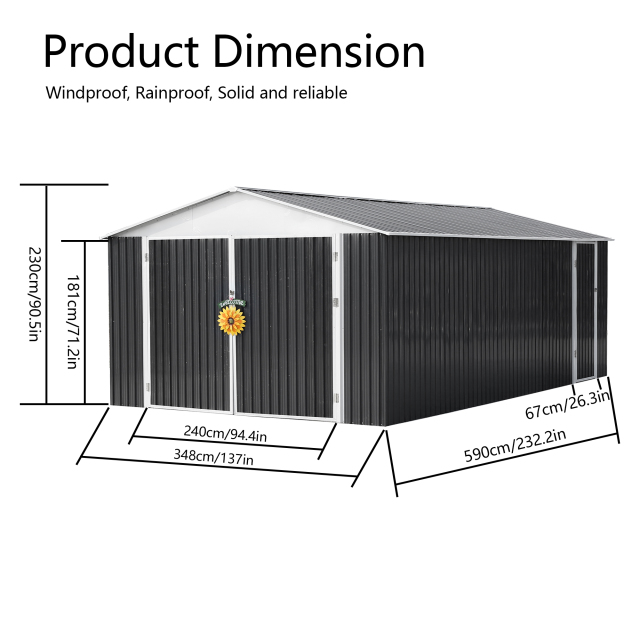 12x19 Feet Metal Garage Shed