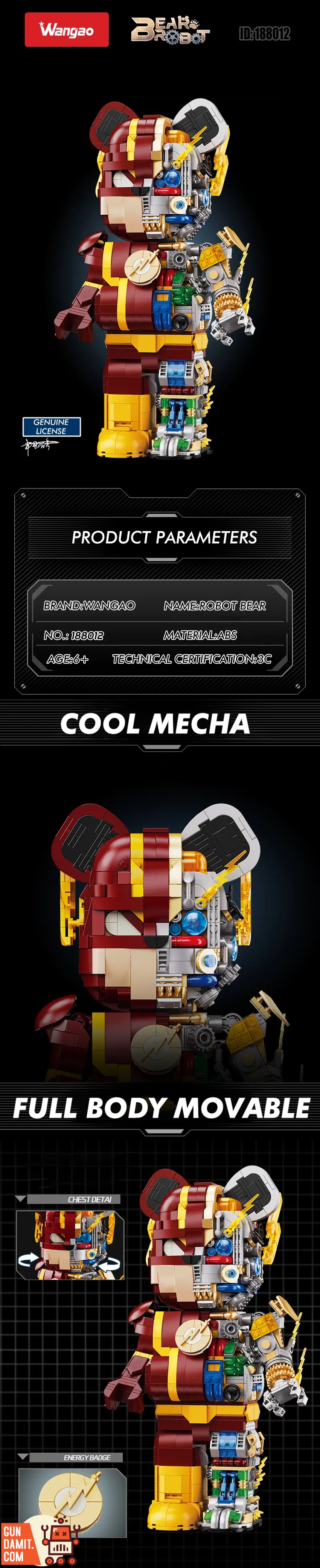 Wangao Block Model 188012 The Flash Mechanical Bear Half Clear