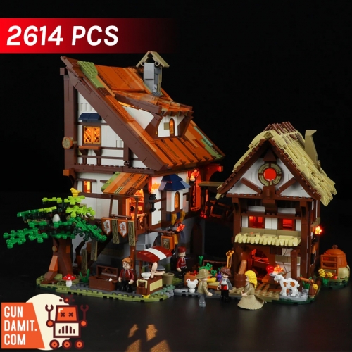 FUNWHOLE F9015 Medieval Market Building Block w/ Lights