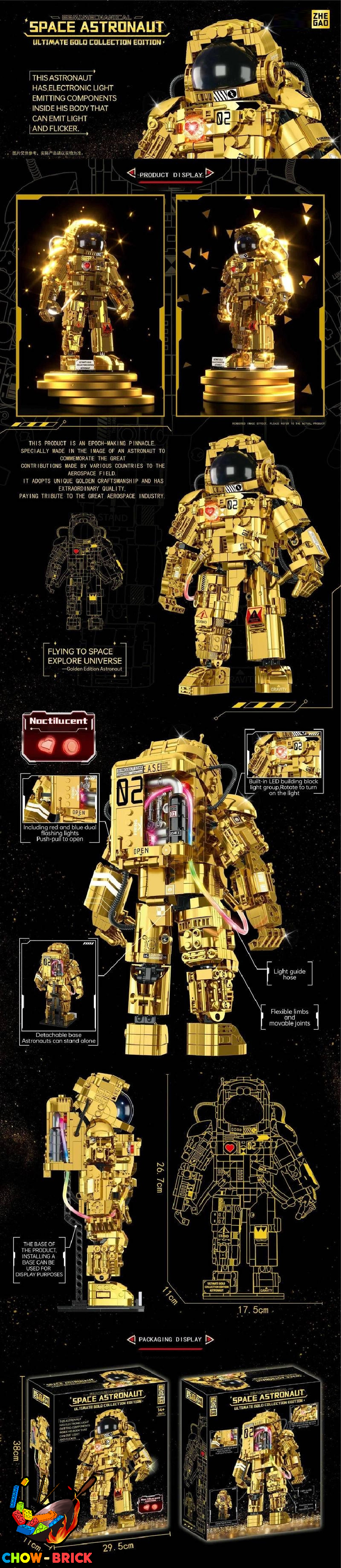 ZHEGAO GZ6256 Golden Space Astronaut Half Clear Mecha Mini Bricks