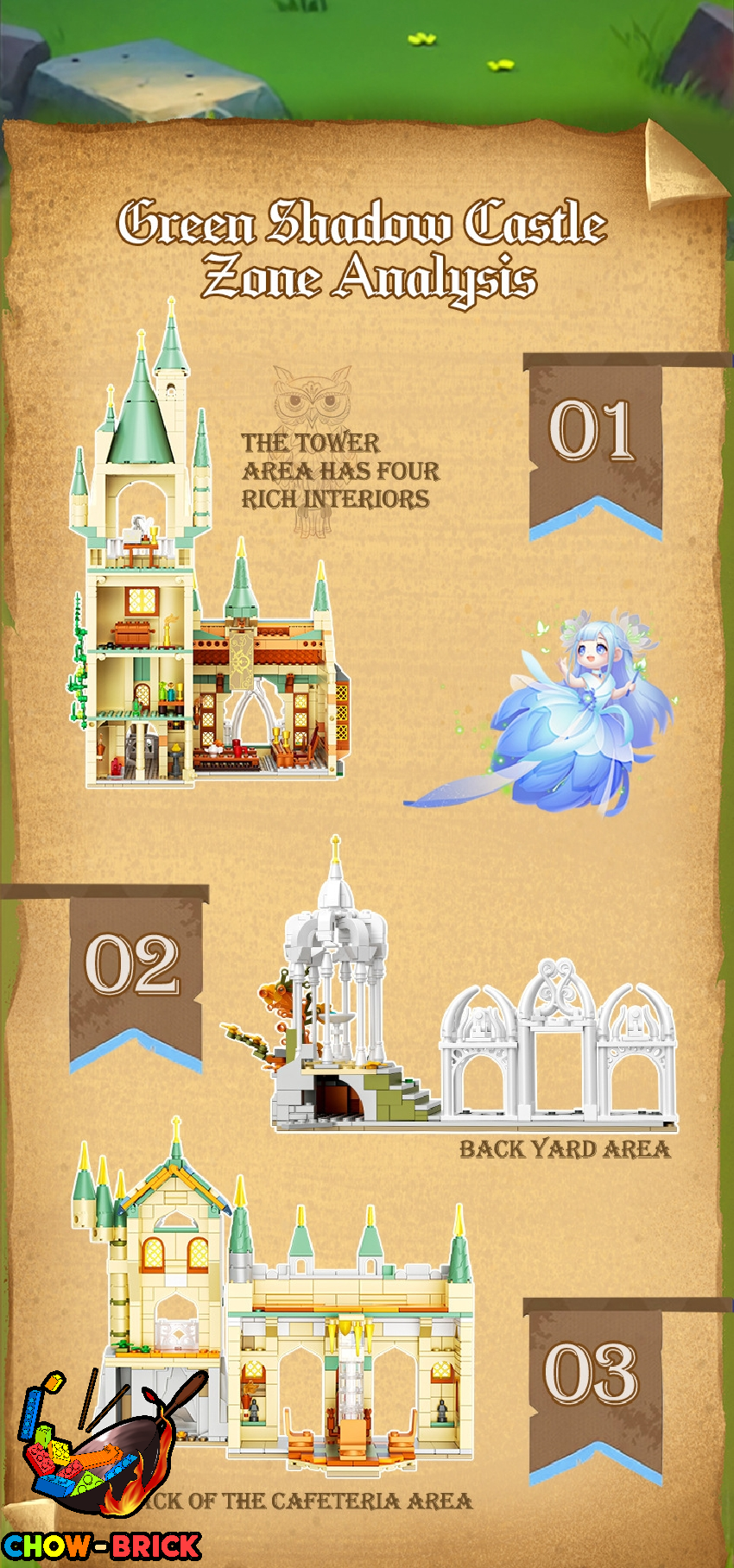ZHEGAO 643000 Green Shadow Castle Rivendell w/ Lights - ChowBrick