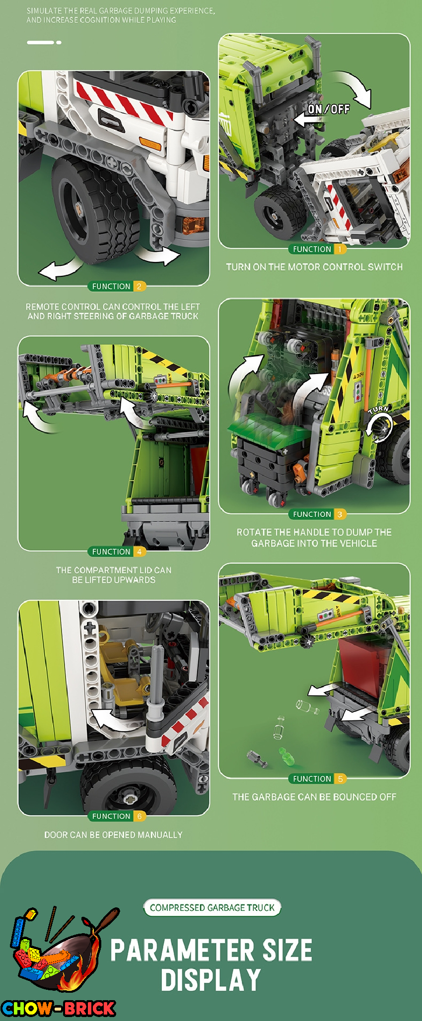 Reobrix 22022 Compressed Garbage Truck w/ PF Parts - ChowBrick Store