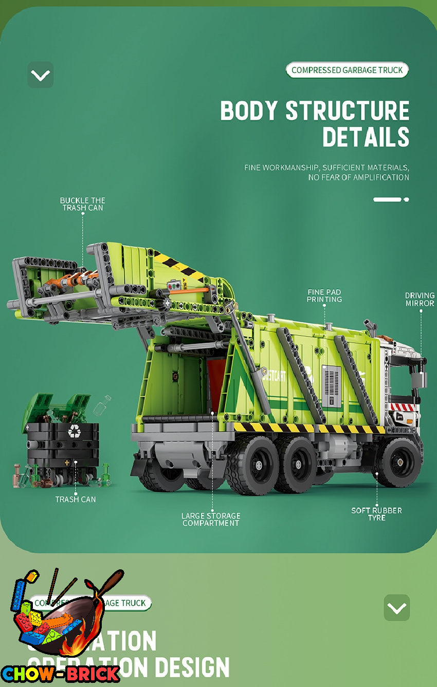 Reobrix 22022 Compressed Garbage Truck w/ PF Parts - ChowBrick Store
