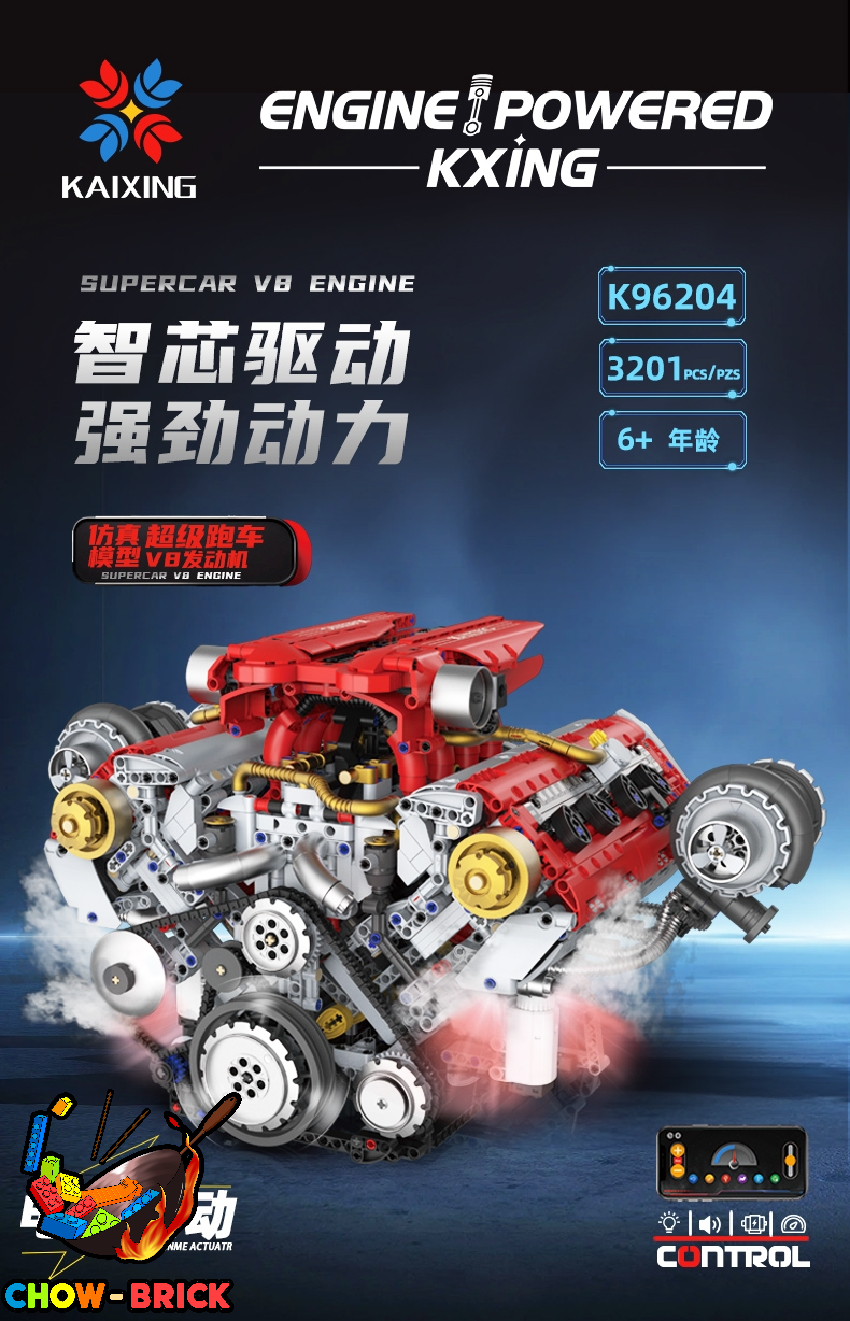 KAIXING K96204 Supercar V8 Engine w/ PF Parts - ChowBrick Store
