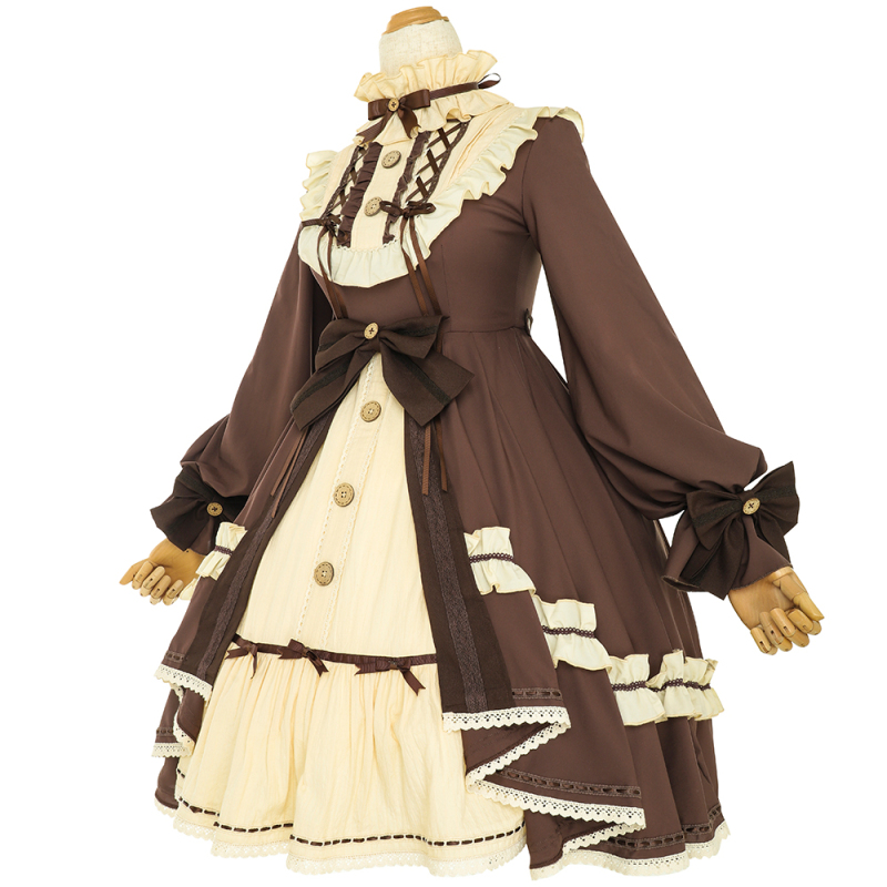 Retro Sweet Lolita Dress Chocolate Sleeve High Waist Victorian Dress Kawaii Girl Gothic Lolita Op Loli