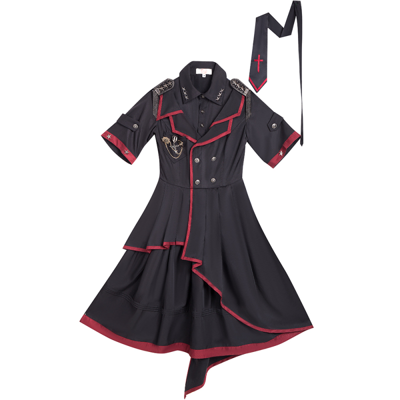 Black JSK Gothic Lolita Dress military lolita Street Fashion Cross Cosplay Female Bow Dress Japanese Soft Sister Style Dress