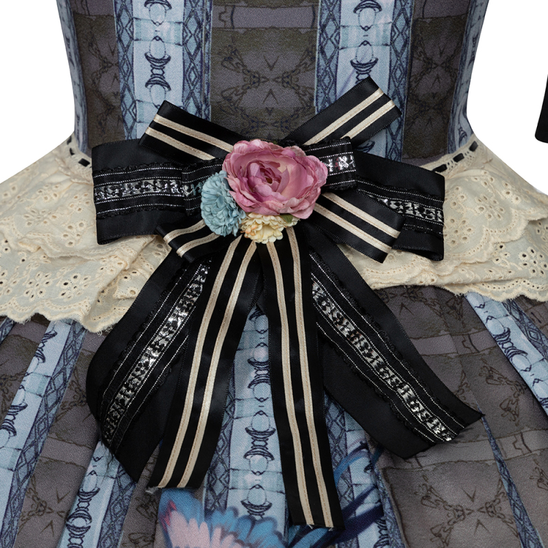 Dark Gothic Lolita Women's Aries Printing OP Dress Long Sleeve Vintage Falbala Victorian Dress Palace Girl Costume