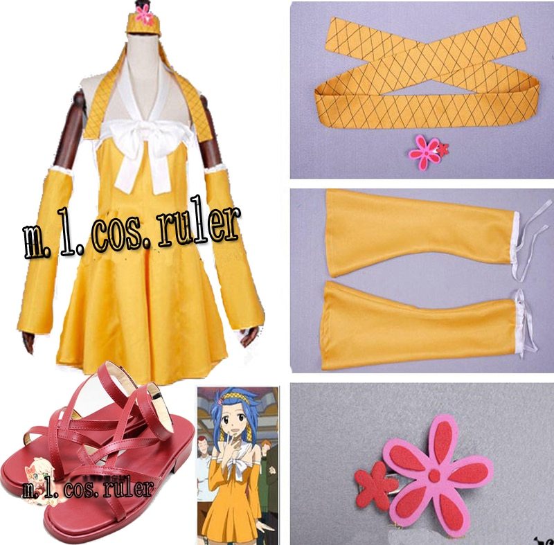 New Fairy Tail Anime Levy McGarden Uniform Cosplay Costume Beautiful Dress Customized