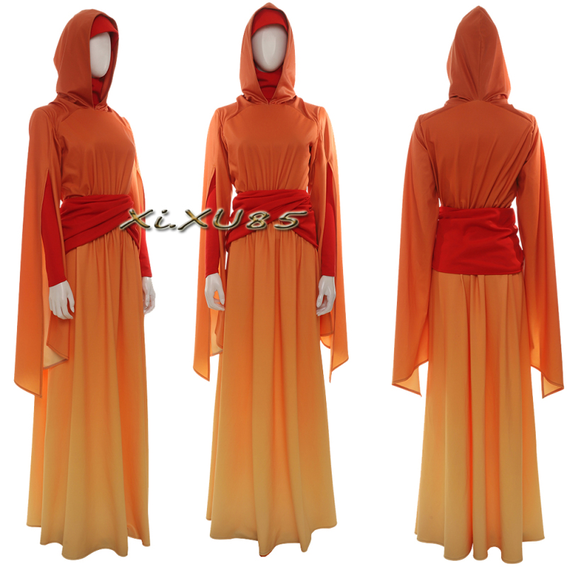 Star Wars Padme Amidala Queen Cosplay Costume Fancy Halloween Princess Handmaidens Dress Orange Robe Women Party Suit