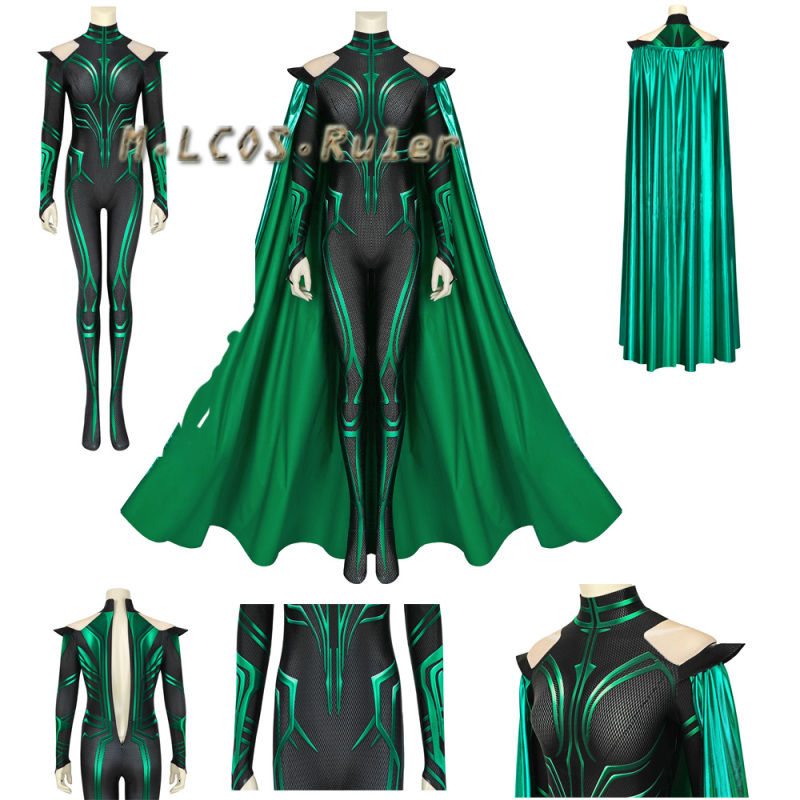 New THOR 3 Ragnarok Trailer  Hela Cosplay Costume Womens Jumpsuit Cape