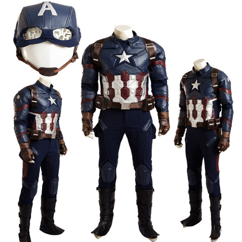 Hot Captain America Cosplay Costume Custom Size Full Suit Mask Halloween Outfit Set