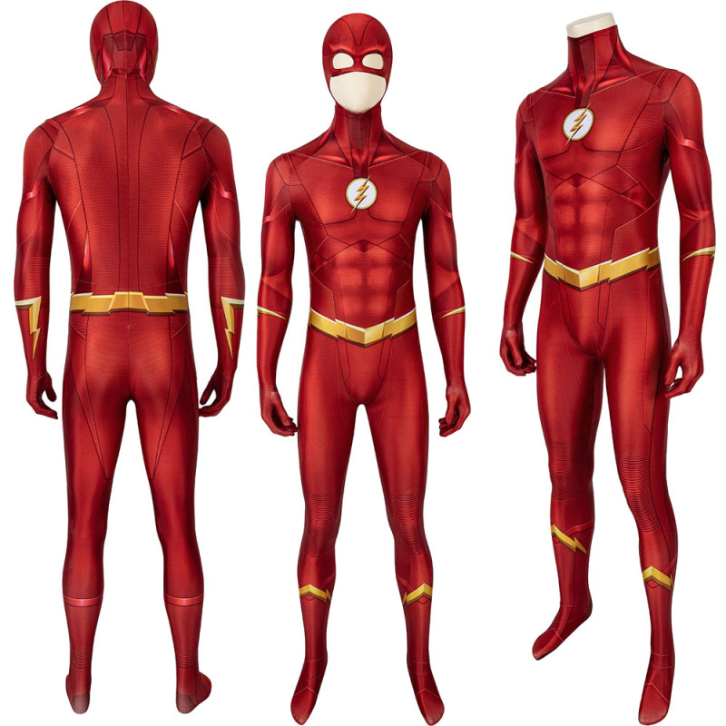 New The Flash Season 5 Barry Allen Cosplay Costume Halloween Outfit Jumpsuit Mask