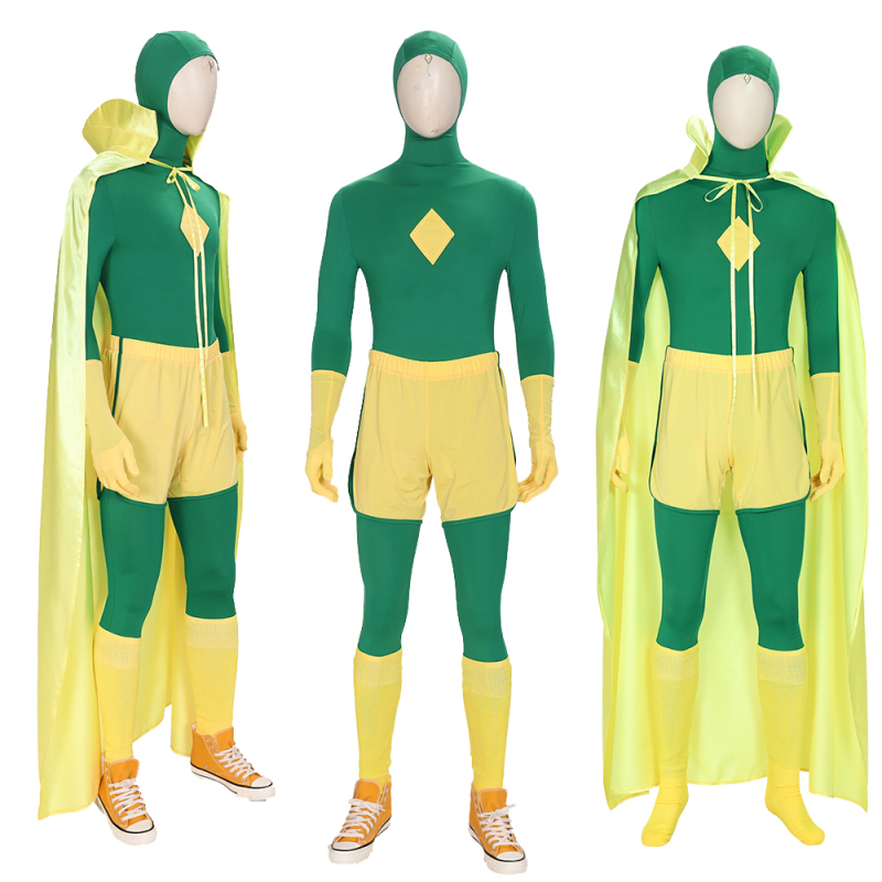 Wanda Vision Cosplay Superhero Vision Cosplay Costume Men Jumpsuit Green Avenger Halloween Outfits Cloak Yellow Custom Made