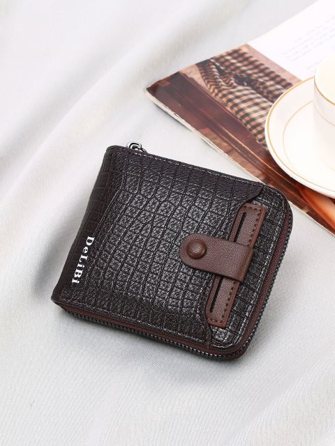 Men's PU Simple Portable Double Zipper Wallet