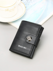 Men's three-fold embossed pu black wallet