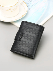 Men's three-fold embossed pu black wallet
