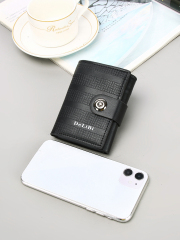 Men's three-fold embossed pu black wallet