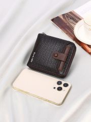 Men's PU Simple Portable Double Zipper Wallet