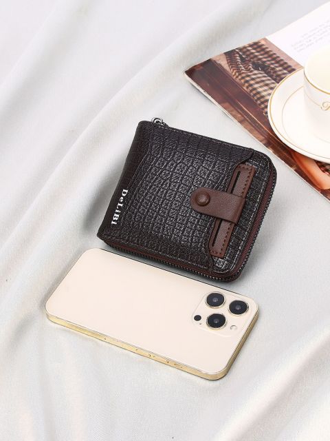 Men's PU Simple Portable Double Zipper Wallet
