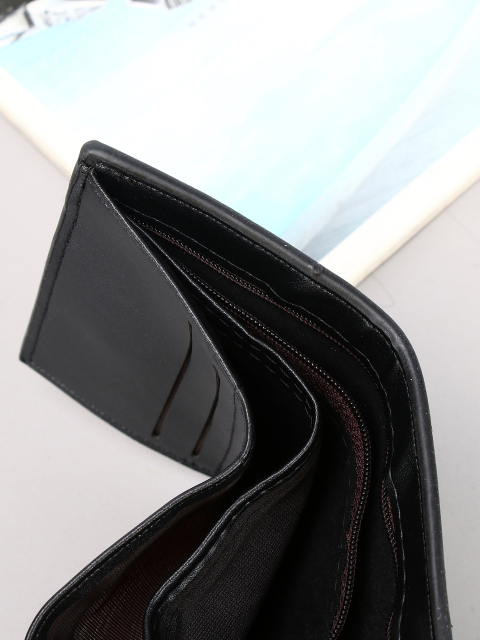 Men's three-fold embossed pu black wallet
