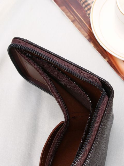 Men's PU Simple Portable Double Zipper Wallet