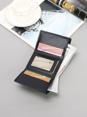 Men's three-fold embossed pu black wallet