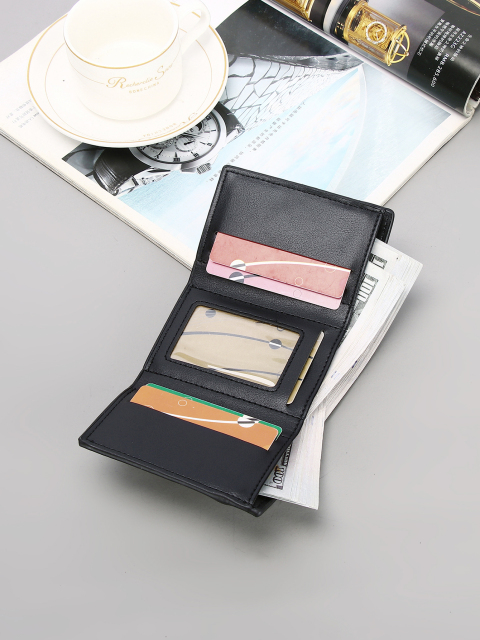 Men's three-fold embossed pu black wallet