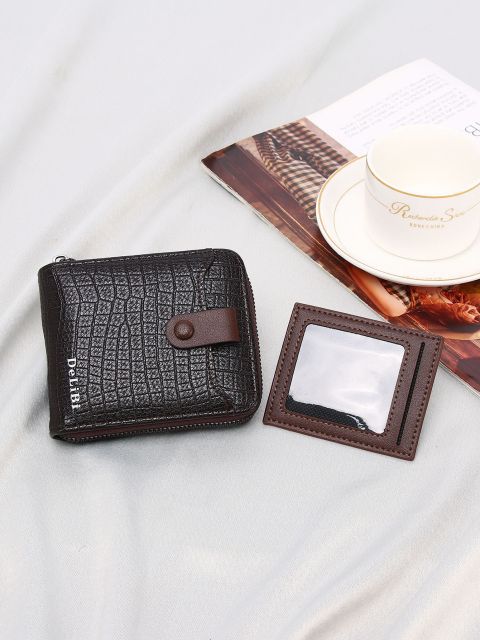 Men's PU Simple Portable Double Zipper Wallet