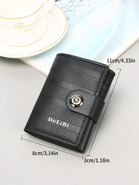 Men's three-fold embossed pu black wallet