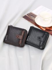 Men's PU Simple Portable Double Zipper Wallet