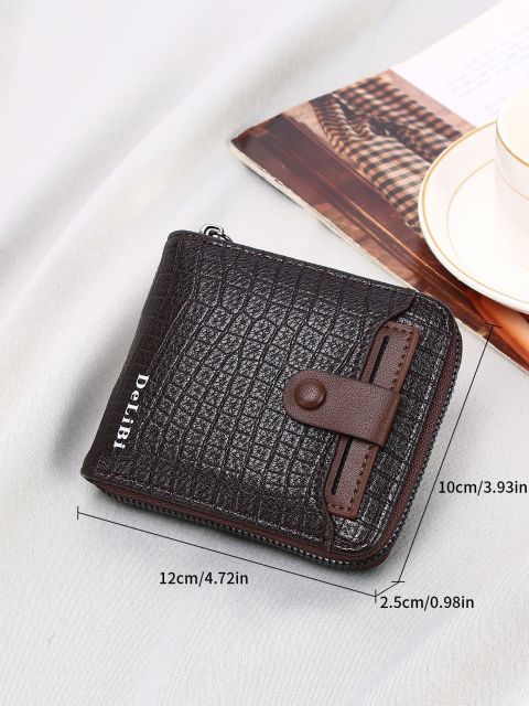 Men's PU Simple Portable Double Zipper Wallet
