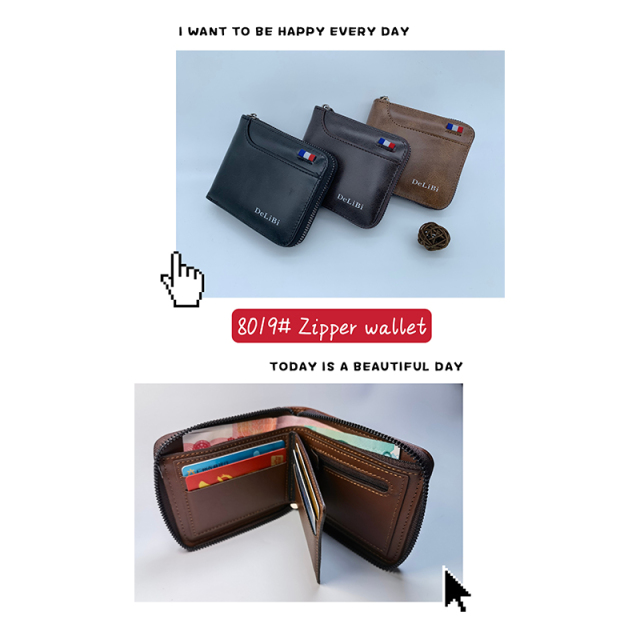 Men's fashion business PU zipper wallet