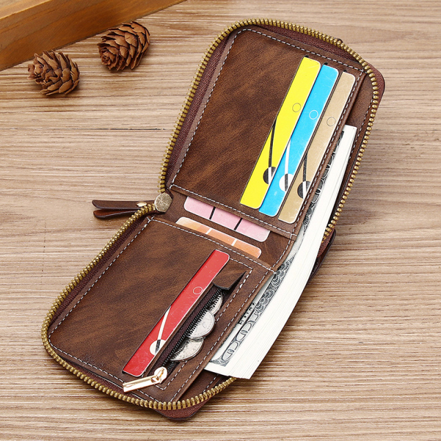 Men's fashion business PU zipper wallet